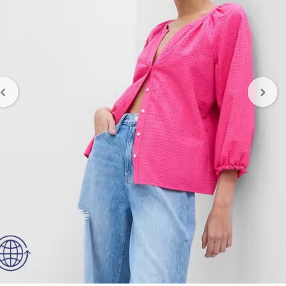 Gap Women’s Pink Palm Springs Crinkle 3/4 Sleeves Blouse. Size S